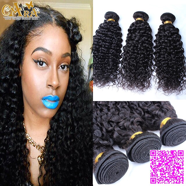  3 bundels Peruaans haar Gekruld Klassiek Kinky Curly 10A Onbehandeld haar Menselijk haar weeft Menselijk haar weeft Extensions van echt haar / Kinky krullen