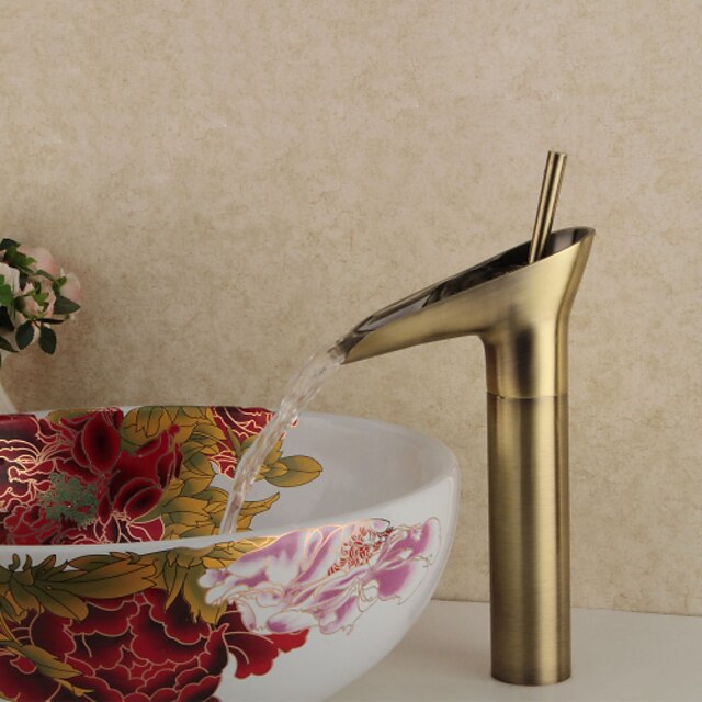  Fürdőszoba mosogató csaptelep - Vízesés Antik bronz Mosdókagyló Egy furat / Egy fogantyú egy lyukkalBath Taps