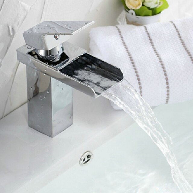  Μπάνιο βρύση νεροχύτη - Καταρράκτης Χρώμιο Αναμεικτικές με ενιαίες βαλβίδες Μία Οπή / Ενιαία Χειριστείτε μια τρύπαBath Taps