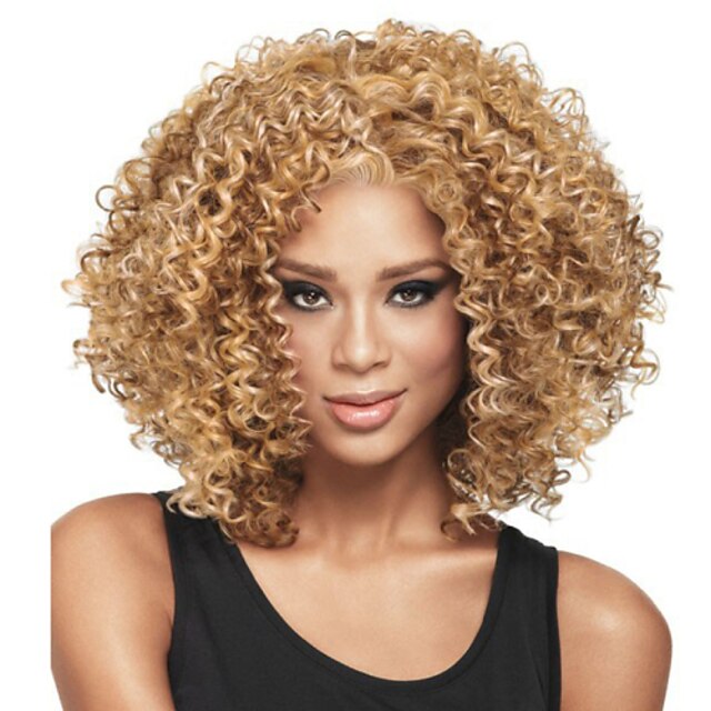  Synthetic Wig Curly Asymmetrical Wig Blonde Short Medium Length P-Strawberry Blonde / Bleach Blonde Synthetic Hair Women's Natural Hairline African American Wig Blonde