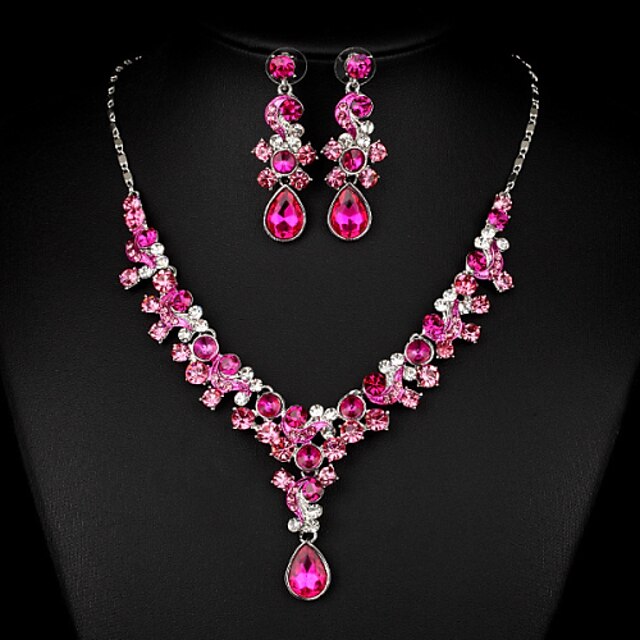  Women's White Cubic Zirconia Jewelry Set Cubic Zirconia Rhinestone Earrings Jewelry Fuchsia For Wedding Party Special Occasion Anniversary Engagement / Necklace