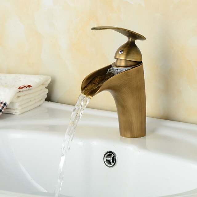  Μπάνιο βρύση νεροχύτη - Καταρράκτης Πεπαλαιωμένο Χάλκινο Αναμεικτικές με ενιαίες βαλβίδες Μία Οπή / Ενιαία Χειριστείτε μια τρύπαBath Taps
