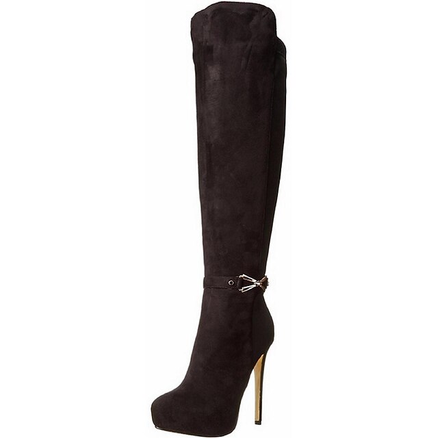  Women's Fleece / Leatherette Fall / Winter Stiletto Heel 30.48-35.56 cm / Knee High Boots Black / Party & Evening
