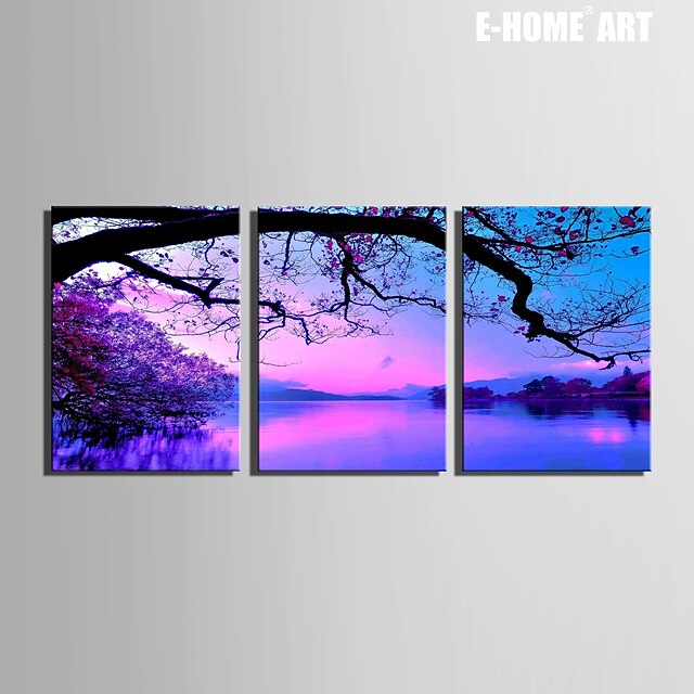  e-FOYER toile tendue art paysage sur le lac peinture décoration ensemble de 3