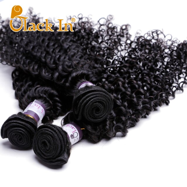  3 Bundles Indian Hair Kinky Curly Curly Weave Natural Color Hair Weaves / Hair Bulk Human Hair Weaves Human Hair Extensions