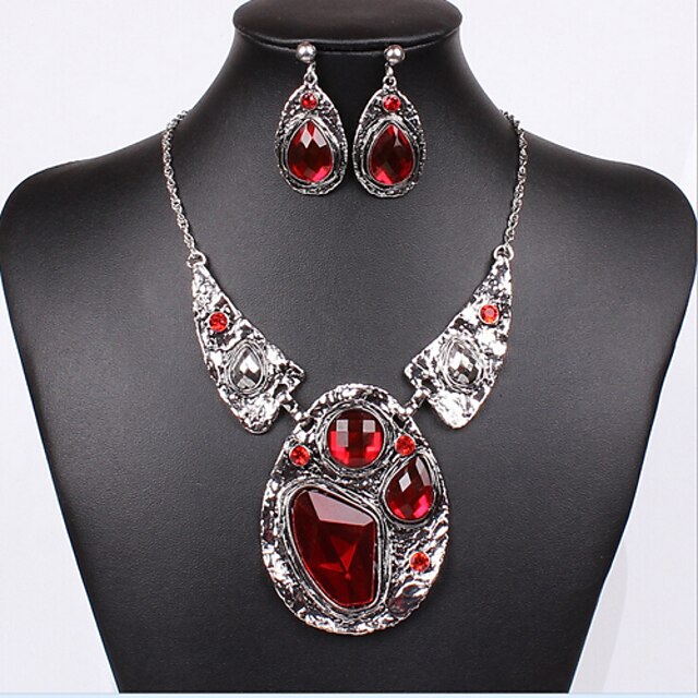  Jewelry Set Pear Cut Statement Ladies Work Fashion Vintage European Earrings Jewelry Red / Silver For Wedding Party Special Occasion Anniversary Birthday Gift 1 set