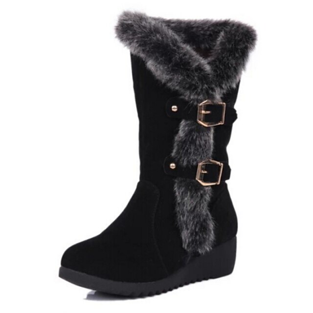  Women's Shoes Suede / Fur Winter Wedge Heel 20.32-25.4cm / >50.8cm / Mid-Calf Boots Buckle Black / Brown