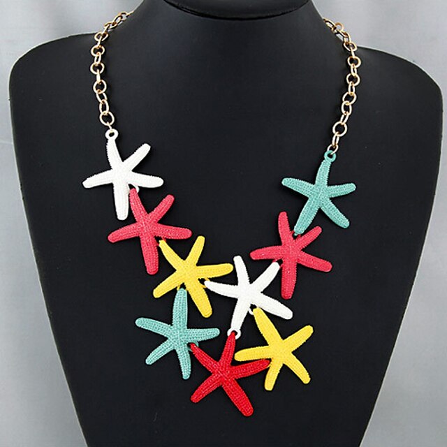  Women's Statement Necklace Starfish Ladies Fashion European Alloy Screen Color Necklace Jewelry For