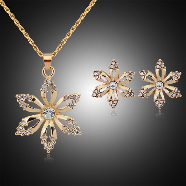  Jewelry Set - Cubic Zirconia, Rose Gold Plated, Imitation Diamond Flower Party, Fashion Include Gold For Party Special Occasion Anniversary / Earrings / Necklace