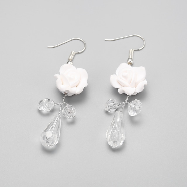  White Crystal Flower Regular Classic Earrings Jewelry White For Party