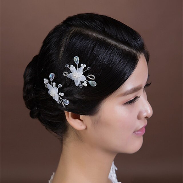  Women's Crystal Imitation Pearl Chiffon Headpiece-Wedding Special Occasion Hair Pin 2 Pieces