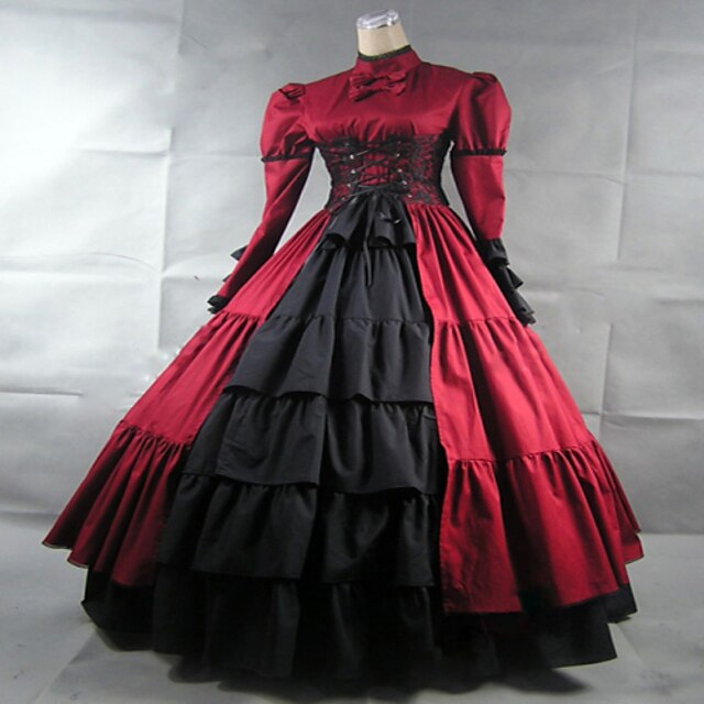  Rococo / Victorien Costume Femme Robes / Costume de Soirée / Bal Masqué Rouge Vintage Cosplay Dentelle / Satin Manches Longues Long