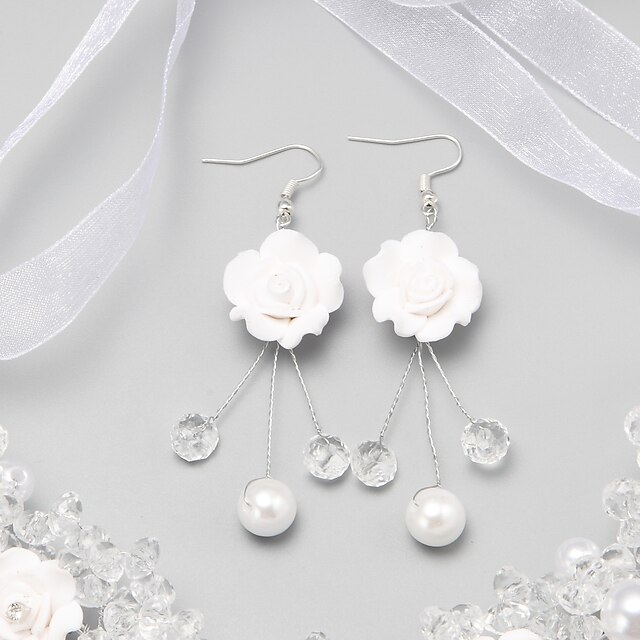  White Crystal Flower Earrings Jewelry White For