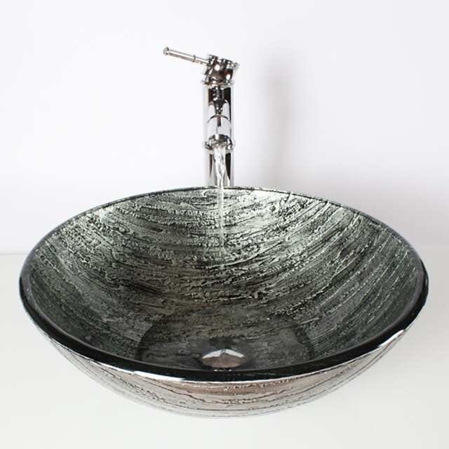  Bathroom Sink / Bathroom Faucet / Bathroom Mounting Ring Antique - Tempered Glass Round Vessel Sink