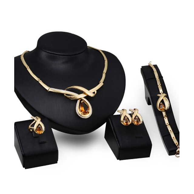  Damen Topas Kristall Schmuckset Birne damas Böhmische Italienisch Boho Krystall Ohrringe Schmuck Gold Für Party Hochzeit 4 Stück / Haken / Halsketten