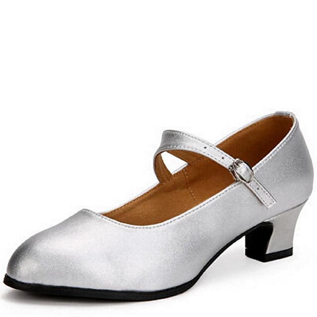  Жен. Обувь для модерна На каблуках На низком каблуке Кожа Черный / Красный / Серебро