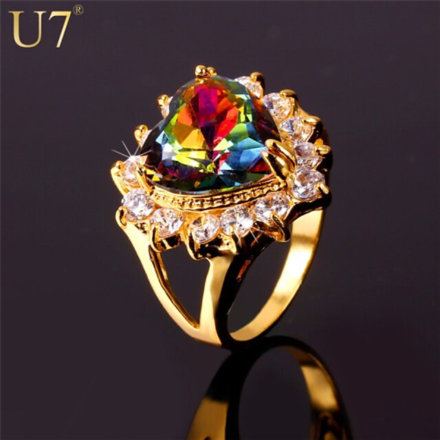  Women's Band Ring Statement Ring Opal AAA Cubic Zirconia Gold Brass Zircon Cubic Zirconia Ladies Party Work Wedding Party Jewelry Solitaire Simulated Heart Love Cute