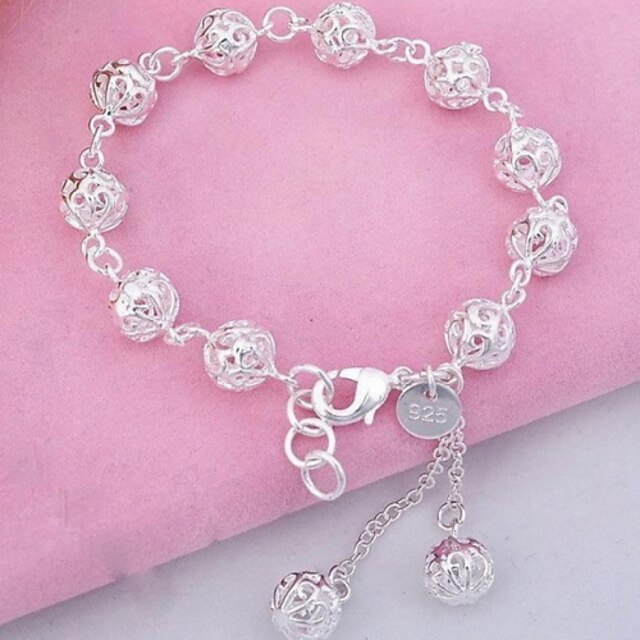  Mulheres Cristal Pulseiras com Pendentes Pulseiras com Miçangas Franjas Escultura Bola senhoras Moda Prata de Lei Pulseira de jóias Prata Para Festa Diário Esportes