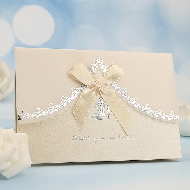  Seitlich gefaltet Hochzeits-Einladungen 50 - Einladungskarten Perlenpapier