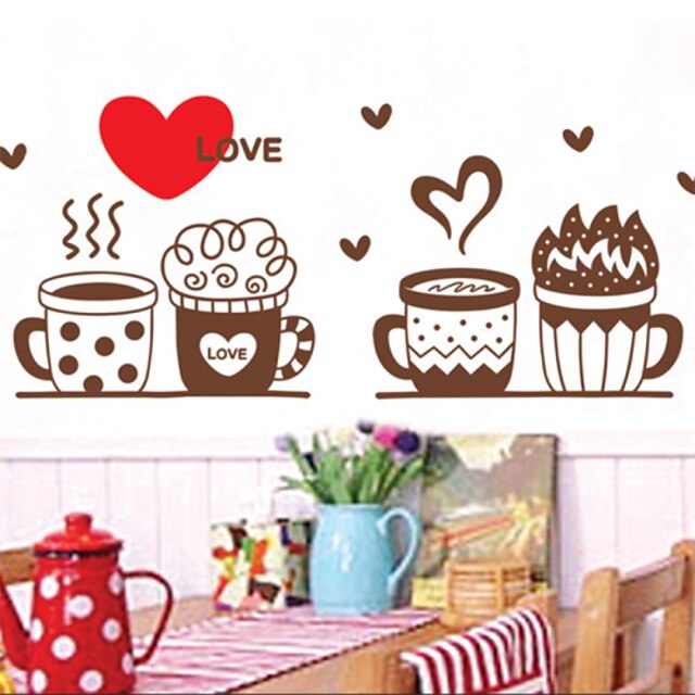  Fashion Love Coffee Milk Cup Style Plane Wall Stickers Wall Decor , PVC Removable