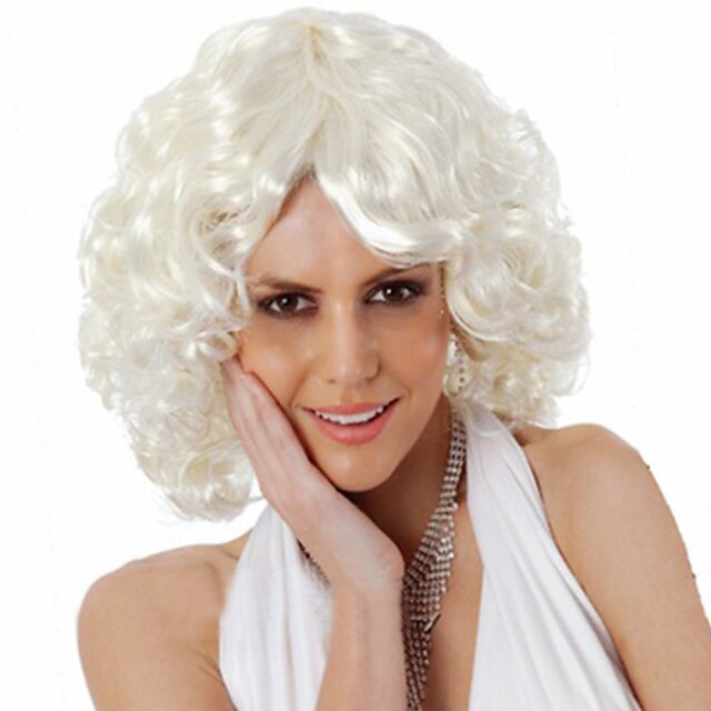  Cosplay Kostüm Perücke Synthetische Perücken Locken Locken Asymmetrischer Haarschnitt Perücke Kurz Weiß Synthetische Haare Damen Natürlicher Haaransatz Mittelscheitel Weiß