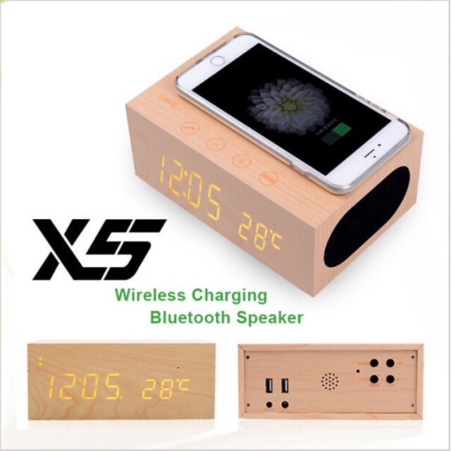  x5 Bluetooth 4.0 kaiutin puinen langaton laturi NFC hälytys handsfree lämpömittari toiminto