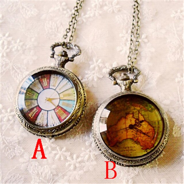  Femme Montre de Poche Quartz Alliage Bande Carte du monde A B