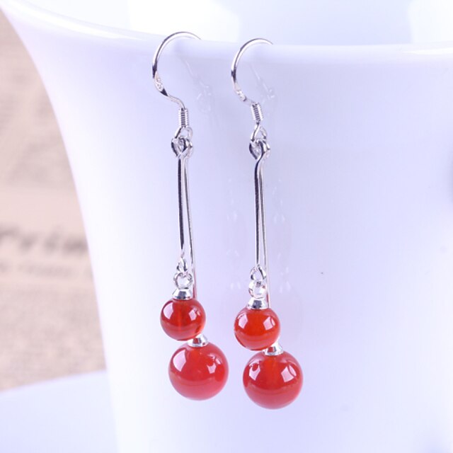  Earring Drop Earrings Jewelry Women Silver Plated 2pcs Black / Red