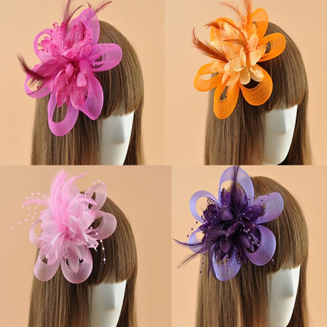  Tulle / Feather Fascinators / Flowers / Hats with 1 Wedding / Special Occasion / Casual Headpiece / Hair Clip