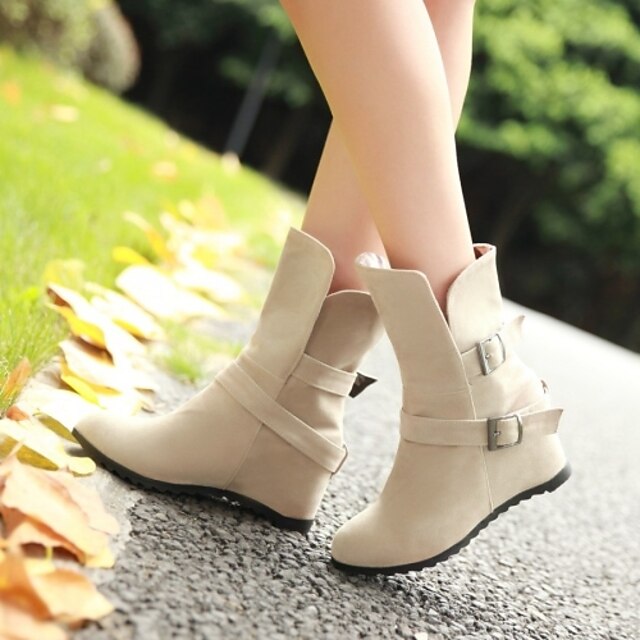  Women's Shoes Fleece Wedge Heel Wedges/Fashion Boots/Round Toe Boots Dress/Casual Black/Yellow/Beige