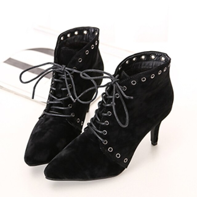  Women's Shoes Synthetic Winter Fall Combat Boots Stiletto Heel Booties/Ankle Boots Rivet Lace-up for Casual Black