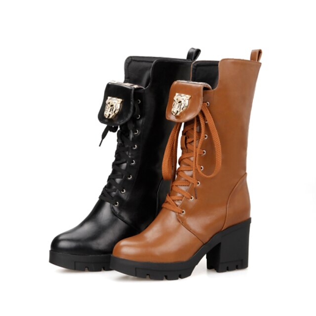  Γυναικεία Αποκλείστε τις μπότες των τακουνιών Κοντόχοντρο Τακούνι Κορδόνια Δερματίνη 20.32-25.4 cm / Μπότες στη Μέση της Γάμπας Φθινόπωρο / Χειμώνας Μαύρο / Καφέ