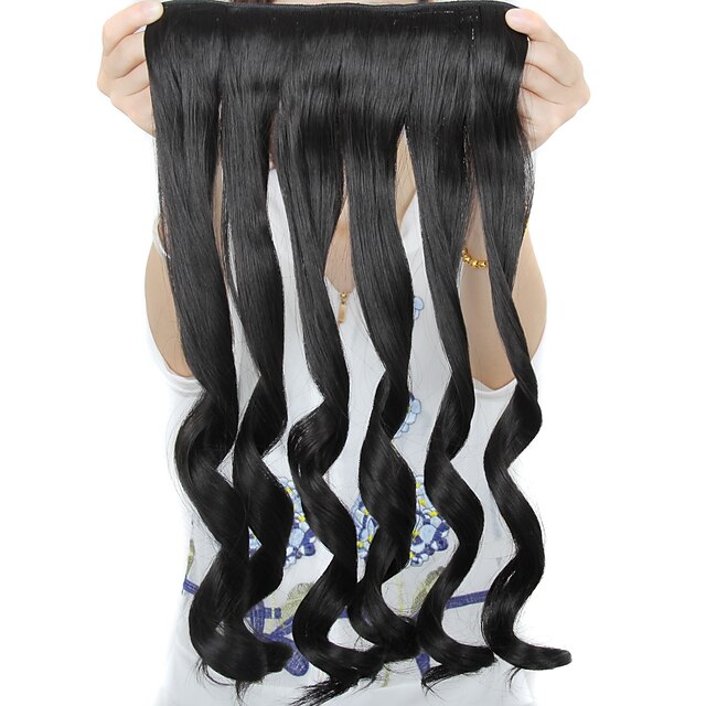  24 Inch Long Dark Brown Curly 5 Clips In Fake Hair Extensions Heat Resistant Synthetic