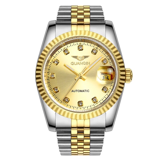  GUANQIN Pánské Náramkové hodinky Automatické natahování LED Kalendář Voděodolné Nerez Kapela Retro StříbroZlatá Zlatá / bílá Zlatá +