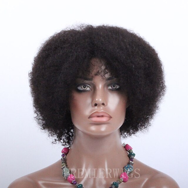  Aidot hiukset Koneella valmistettu Peruukki tyyli Kihara Peruukki 150% Hiusten tiheys Luonnollinen hiusviiva Afro-amerikkalainen peruukki 100% käsinsidottu Naisten Lyhyt Aitohiusperuukit verkolla