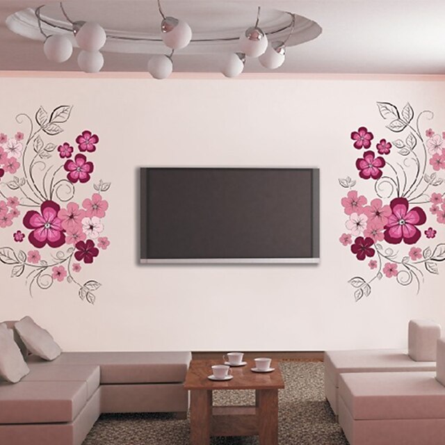  vakre blomster tv bakteppe plan vegg klistremerker vegg dekor, pvc flyttbar