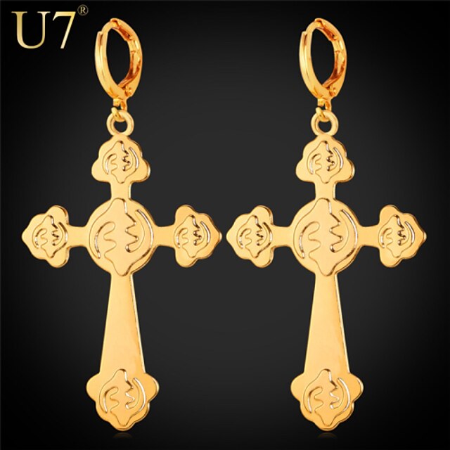  U7® Women's Gold Plated Religious Jewelry for Ghanaian GYE NYAME symbol of the supremacy of God Ghana Cross Earrings