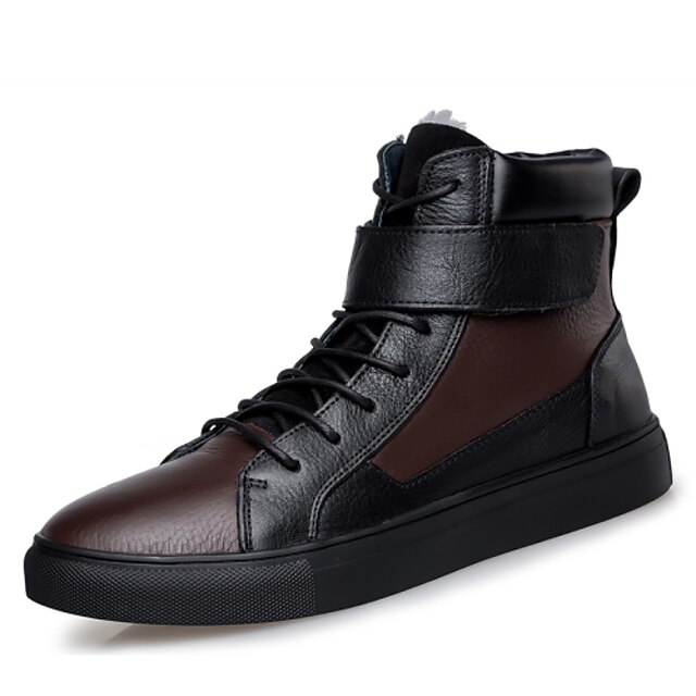  Men's Spring / Fall / Winter Flat Heel Casual Lace-up Leather 5.08-10.16 cm / Mid-Calf Boots Black / Brown