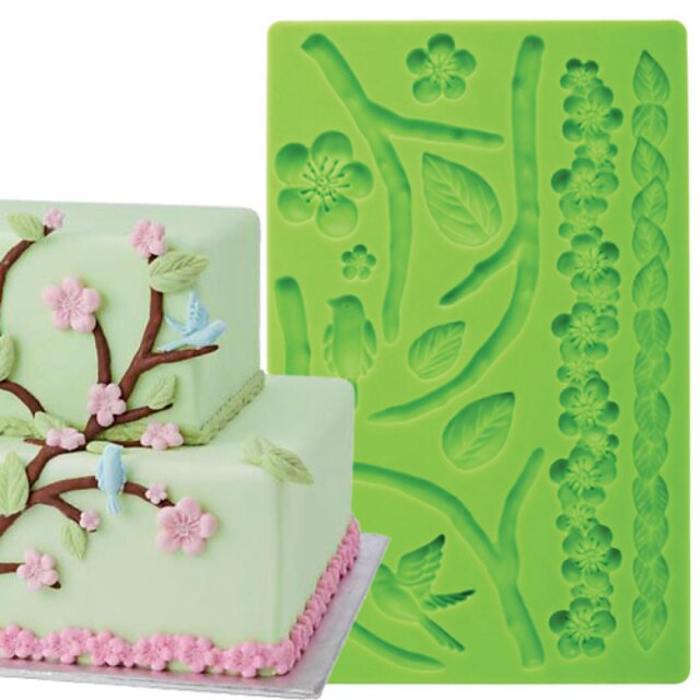  Cake Decoration Tools Nature Plum Branch Flower Fondant and Gum Paste Mould Cake Border Silicone Mold