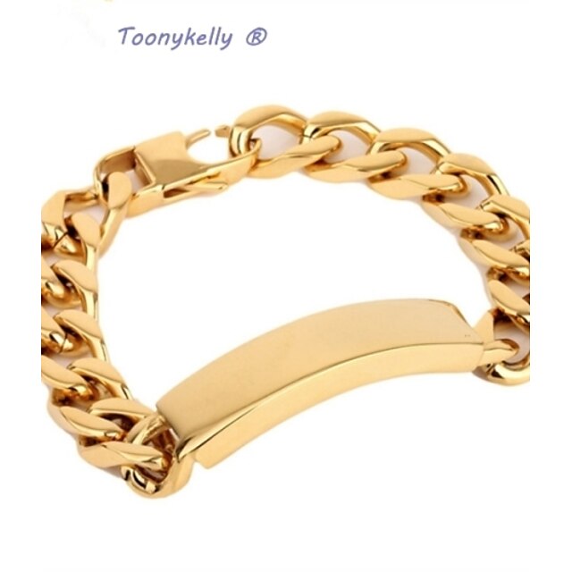  ToonykellyLength 21CM Width 1.3CM Gold Fashionable Men Link Bracelet(1pc)