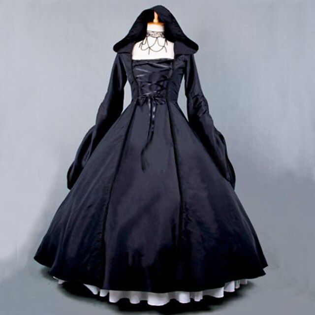  Maria Antonietta Steampunk® Gothic Lolita Vacation Dress Dress Prom Dress Women's Girls' Cotton Party Prom Japanese Cosplay Costumes Plus Size Customized Black Ball Gown Vintage Poet Sleeve Long