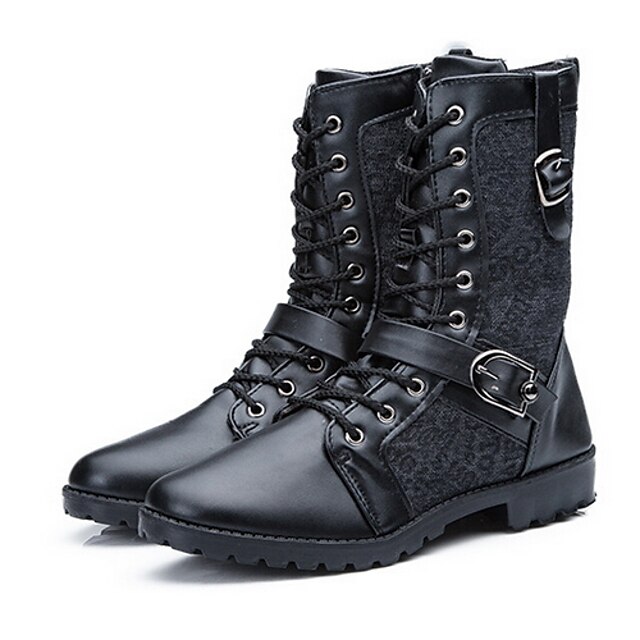  Homens Sem Salto Casual Presilha Cadarço Courino 15.24-20.32 cm Botas Cano Médio Outono Inverno Preto