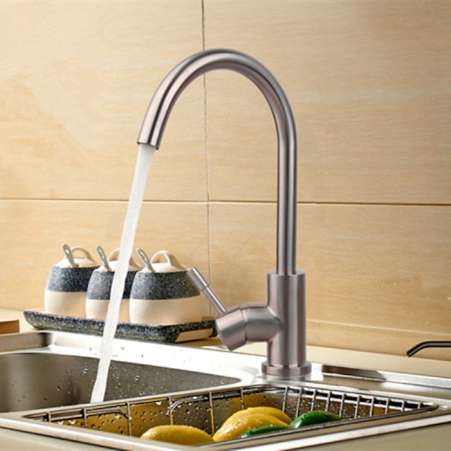  Kitchen Faucet - Yksi reikä Harjattu nikkeli Standard nokka / Tall / Korkea Arc Pöytäasennus Nykyaikainen Kitchen Taps / Yksi kahva yksi reikä