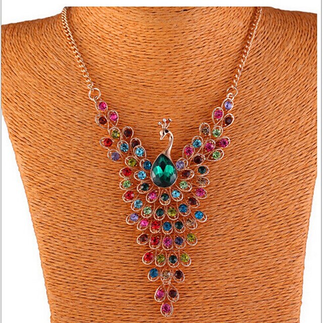  Women's Crystal Y Necklace Peacock Ladies Boho Bohemian Iridescent Crystal Rhinestone Alloy Necklace Jewelry For Party Daily