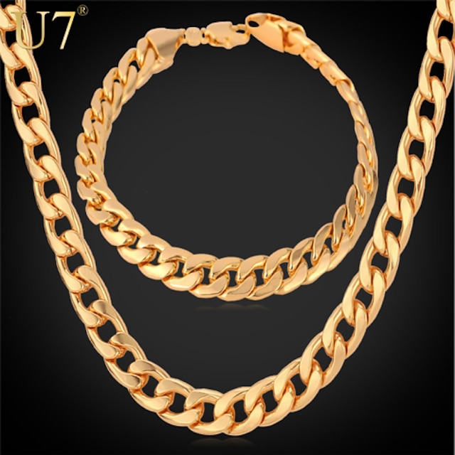  Chain Bracelet Chain Necklace For Men's Women's Party Gift Daily Rose Gold Platinum Plated Gold Plated Cuban Gold Silver Rose Gold