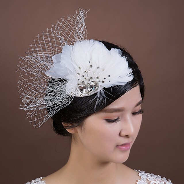  Femme Jeune bouquetière Plume Strass Mousseline Tissu Filet Casque-Mariage Occasion spéciale Coiffure 1 Pièce