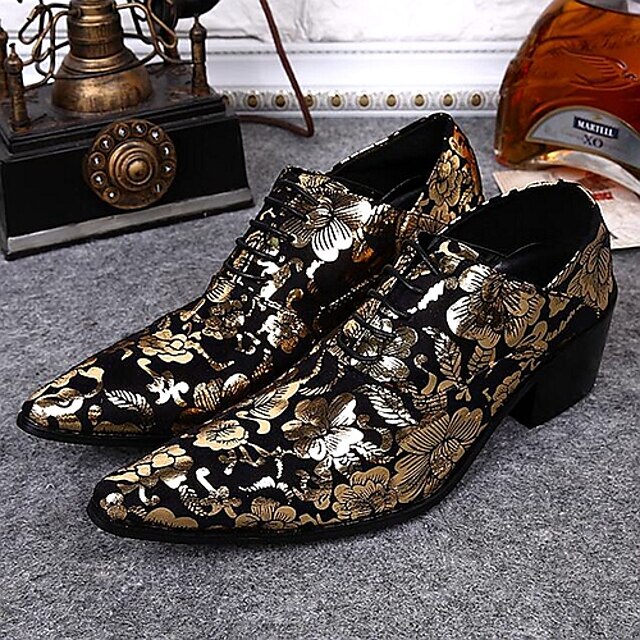  Men's Oxfords Leather Shoes Novelty Wedding Party & Evening Leather Golden Fall Spring / Lace-up / EU40