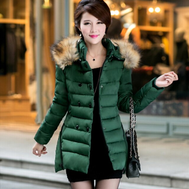  Women's Winter Fashion Double Breasted Warm Down Coat , Casual / Work Hooded Long Sleeve