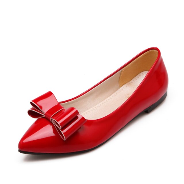  נשים נעליים עור פטנט אביב קיץ סתיו שטוח פפיון עבור קזו'אל שחור בז' אדום