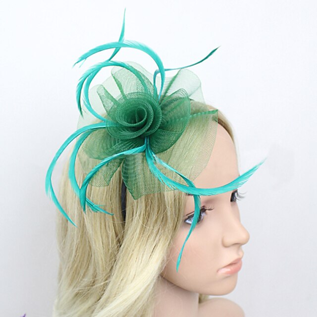  Feather / Net Fascinators / Headwear with Floral 1PC Wedding / Special Occasion / Ladies Day Headpiece